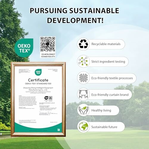 Certificat Oeko-Tex pour le développement durable.